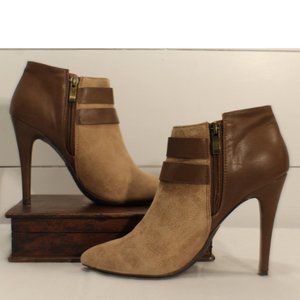 Heart in D Faux Suede Tan Bootie 4” Heel